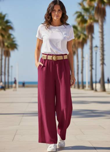 STILL Pantalone Palazzo Donna Vita Elasticizzata con Cintura