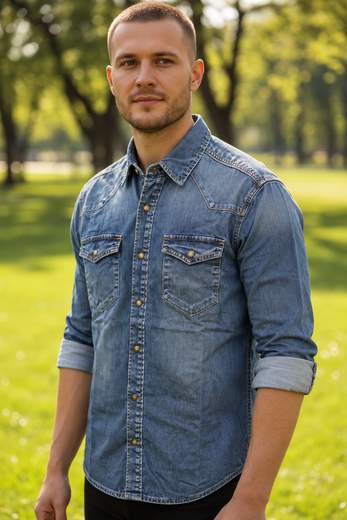 STILL Camicia Uomo in Denim a Maniche Lunghe
