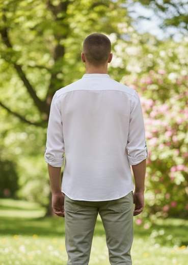 STILL Camicia Uomo in Lino Collo Coreano – Camicia Estiva Leggera