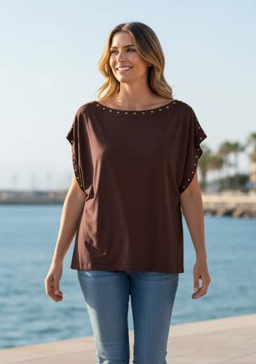 STILL Maglia Donna con Borchie Decorative e Maniche Kimono