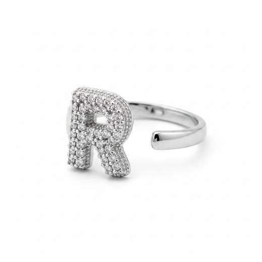STILL Anello Donna Regolabile con Iniziale e Strass