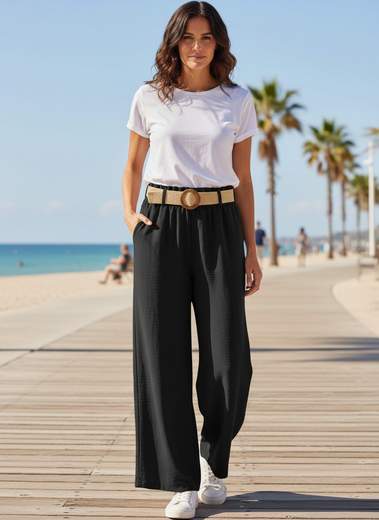 STILL Pantalone Palazzo Donna Vita Elasticizzata con Cintura