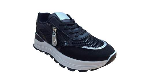 Sneakers Donna Nere con Zip Laterale e Suola Chunky