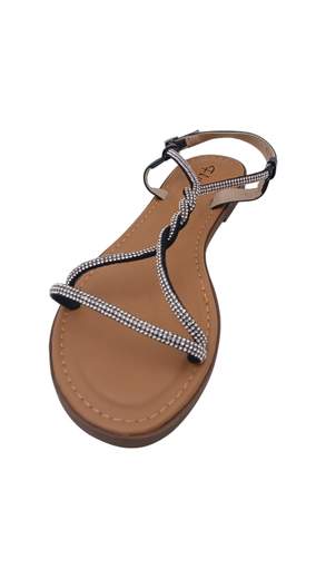 STILL Sandali Gioiello Donna Flat con Strass e Cinturino alla Caviglia