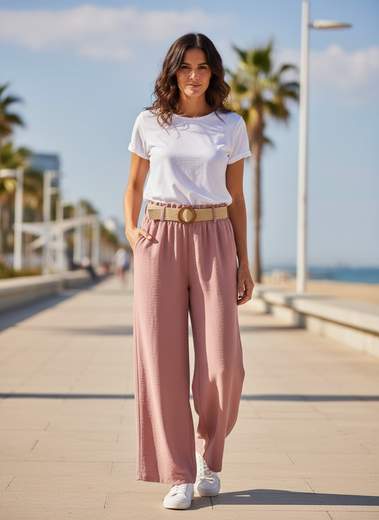 STILL Pantalone Palazzo Donna Vita Elasticizzata con Cintura