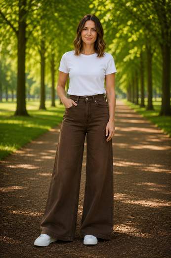 STILL Jeans Donna Palazzo a Vita Alta con Tasche e Gamba Ampia