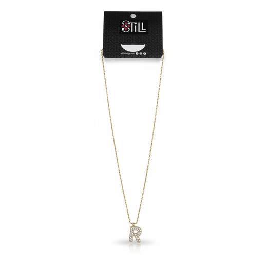 STILL Collana Donna con Ciondolo a Lettera e Strass – Oro e Argento