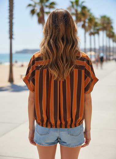 STILL Camicia Donna a Righe con Nodo Frontale e Maniche Corte