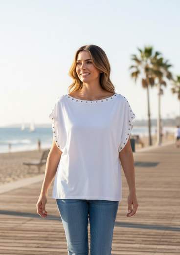 STILL Maglia Donna con Borchie Decorative e Maniche Kimono