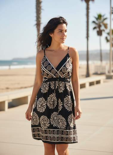 STILL Vestito Corto Donna Fantasia Etnica con Spalline e Scollo Incrociato
