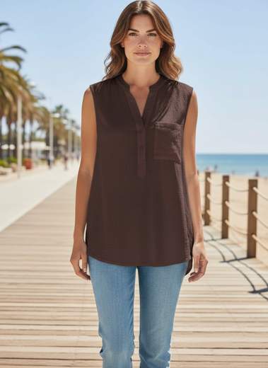 STILL Blusa Donna Smanicata Leggera con Taschino