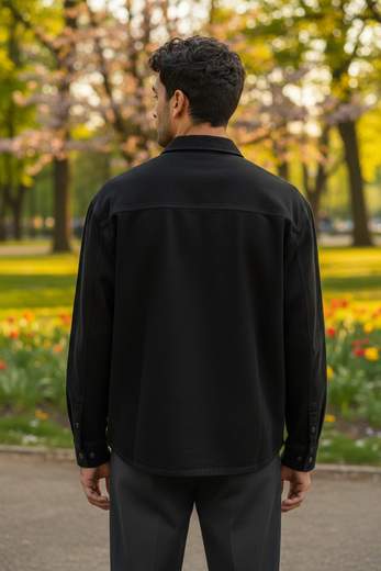 STILL Camicia Nera Casual con Bottoni Manica Lunga