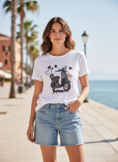 STILL T-Shirt Donna Bianca con Stampa Decorativa