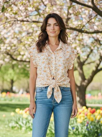 Camicia Donna a Pois con Nodo e Volant