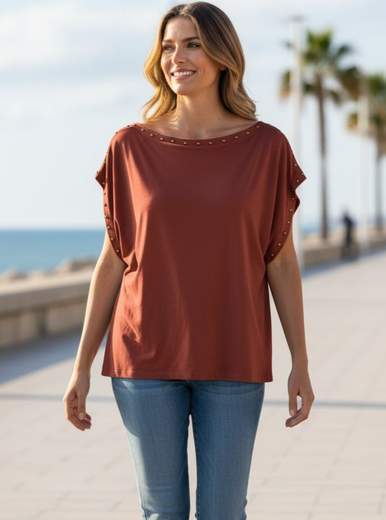 STILL Maglia Donna con Borchie Decorative e Maniche Kimono