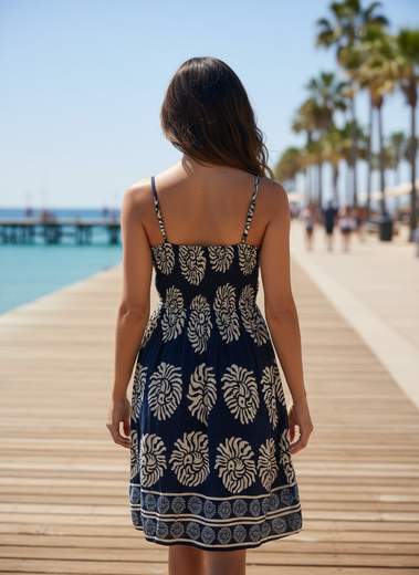 STILL Vestito Corto Donna Fantasia Etnica con Spalline e Scollo Incrociato