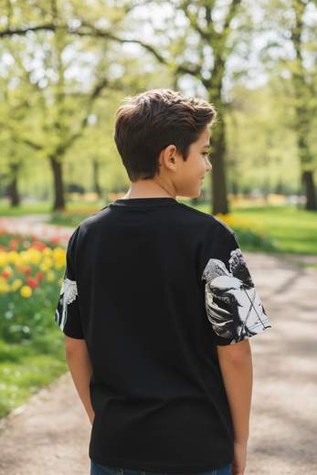 STILL T-shirt Bambino Nera con Stampa Angelo - Maglietta Streetwear Kids