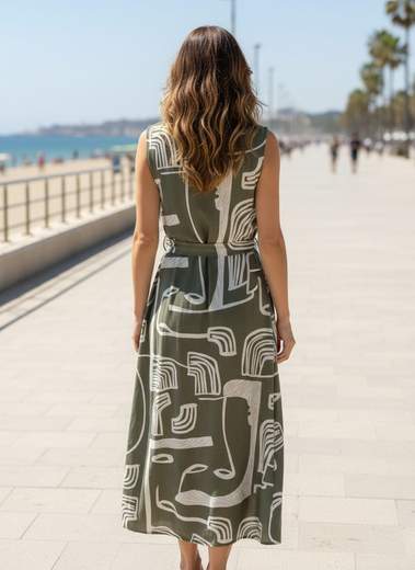 STILL Vestito Chemisier Lungo Donna Fantasia Geometrica con Cintura