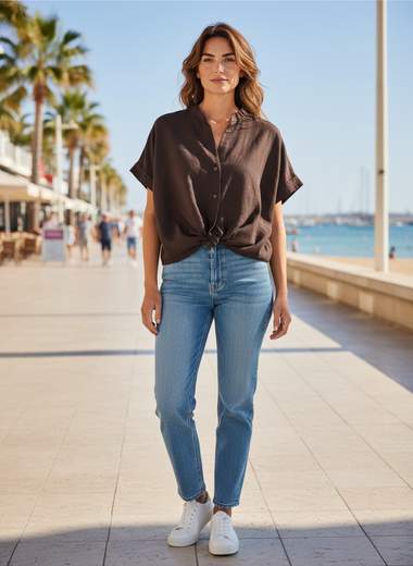 STILL Camicia Donna Morbida Manica Corta con Nodo