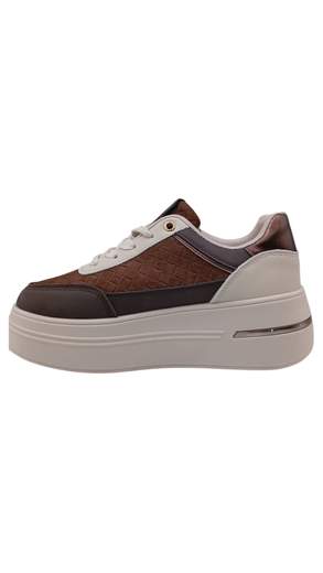 Sneakers Donna Marroni e Bianche con Suola Platform