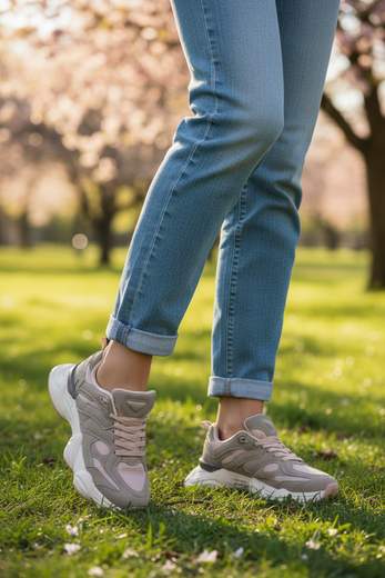 STILL Sneakers Donna Chunky Beige con Inserti Rosa e Suola Oversize