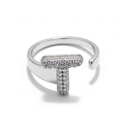 STILL Anello Donna Regolabile con Iniziale e Strass