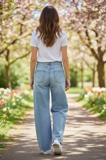 STILL Jeans Donna Wide Leg con Ricami – Pantaloni Denim Vita Alta Gamba Larga