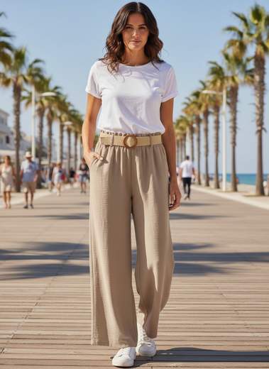 STILL Pantalone Palazzo Donna Vita Elasticizzata con Cintura
