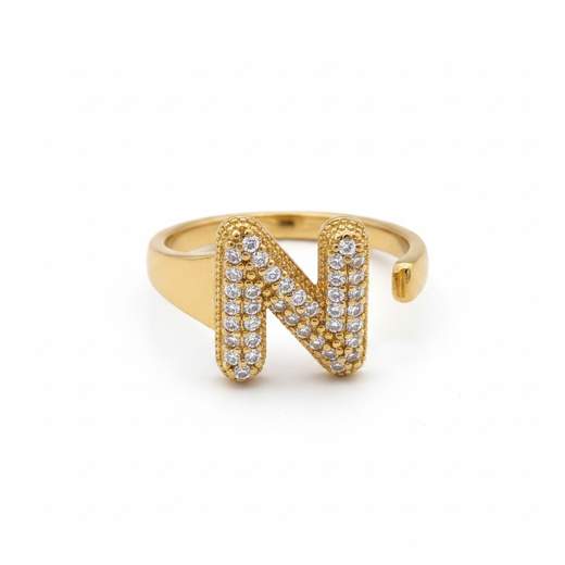 STILL Anello Donna Regolabile con Iniziale e Strass