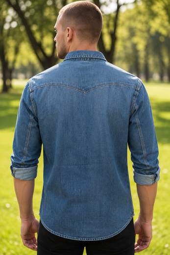 STILL Camicia Uomo in Denim a Maniche Lunghe