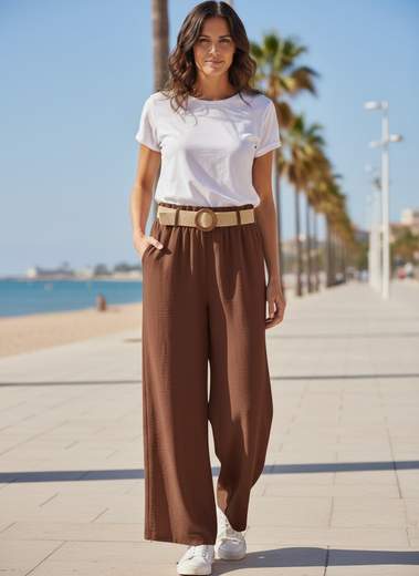 STILL Pantalone Palazzo Donna Vita Elasticizzata con Cintura