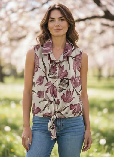 STILL Camicia Donna Floreale Senza Maniche con Nodo - Blusa Estiva