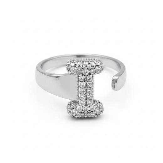STILL Anello Donna Regolabile con Iniziale e Strass
