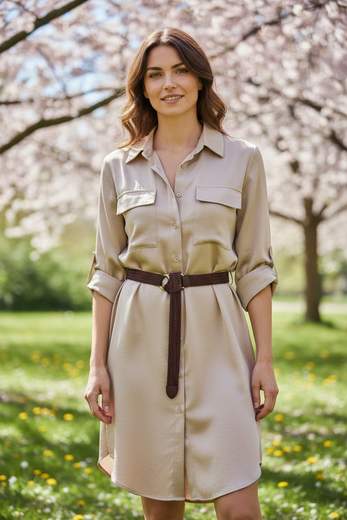 STILL Maxi Camicia Abito con Cintura