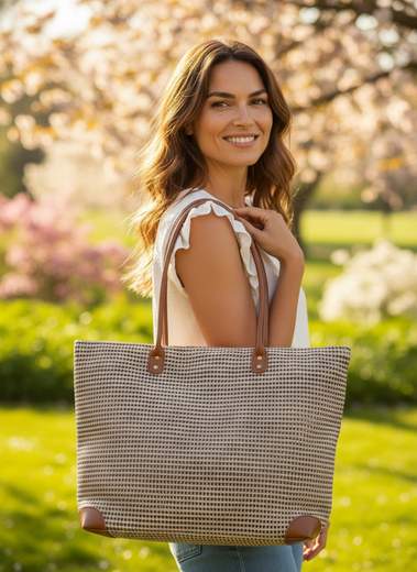 STILL Borsa Shopper Intrecciata Donna Capiente con Dettagli Effetto Cuoio