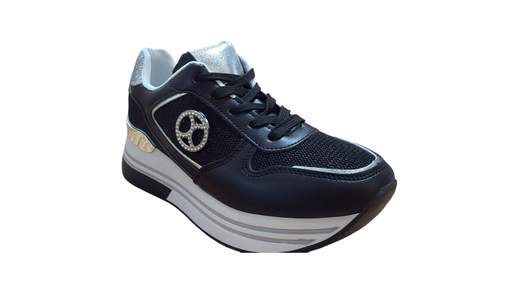 Sneakers Donna Platform Nere con Inserti Silver