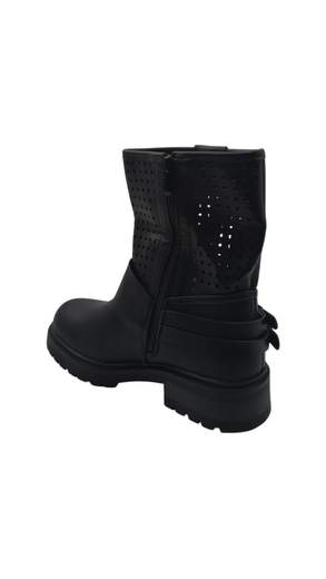 STILL Stivaletti Donna Neri Traforati con Fibbie Decorative e Suola Carrarmato