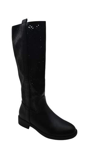 STILL Stivali Alti Neri Donna con Inserti Traforati e Zip Laterale