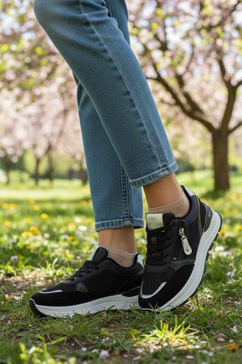 STILL Sneakers Donna Nere con Zip Laterale e Suola Chunky - Scarpe Comode Casual