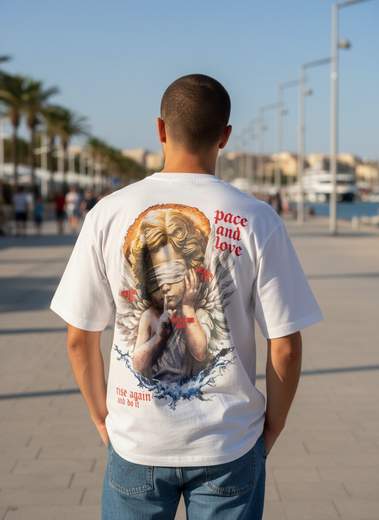 STILL T-Shirt Uomo Oversize Bianca con Stampa Angelo – Streetwear Casual