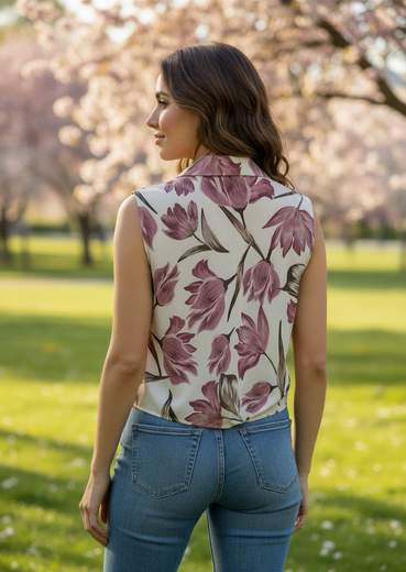 STILL Camicia Donna Floreale Senza Maniche con Nodo - Blusa Estiva