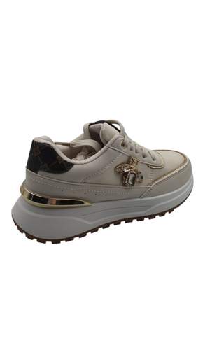 Sneakers Donna Beige con Dettagli Gioiello – Comfort e Stile Glam