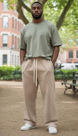 STILL Pantalone Sottotuta Baggy in Cotone Garzato Tinta Unita