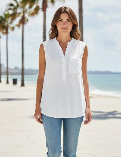 STILL Blusa Donna Smanicata Leggera con Taschino