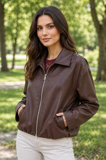 STILL Giacca Donna Eco Pelle con Colletto e Chiusura con Zip