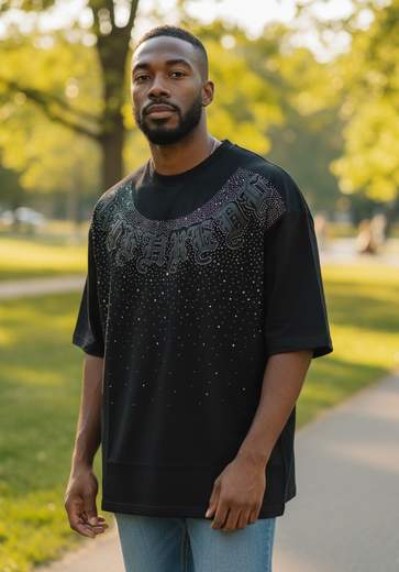 T-shirt oversize uomo  con decorazioni brillanti – stile street