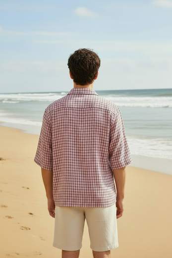 STILL Camicia Uomo Quadri Rosa Manica Corta - Estiva Casual