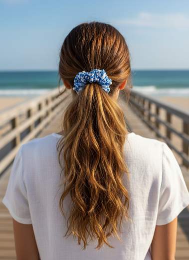 STILL Scrunchie Donna Fantasia Maiolica con Perle Decorative – Elastico Capelli Elegante