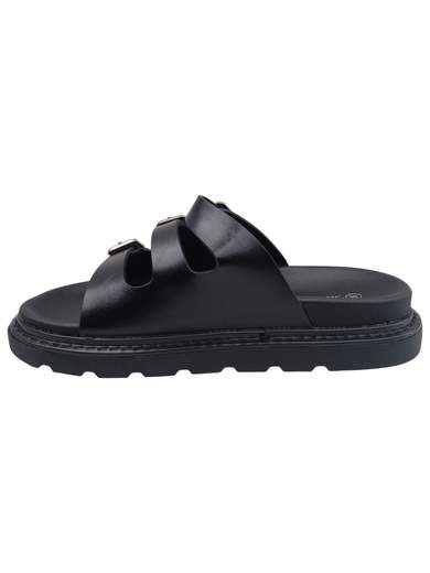 Ciabatte Donna Flat Nere con Fibbie Regolabili