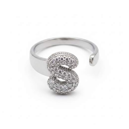 STILL Anello Donna Regolabile con Iniziale e Strass